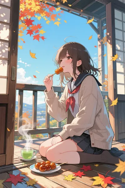 秋風に舞う少女の甘い休憩