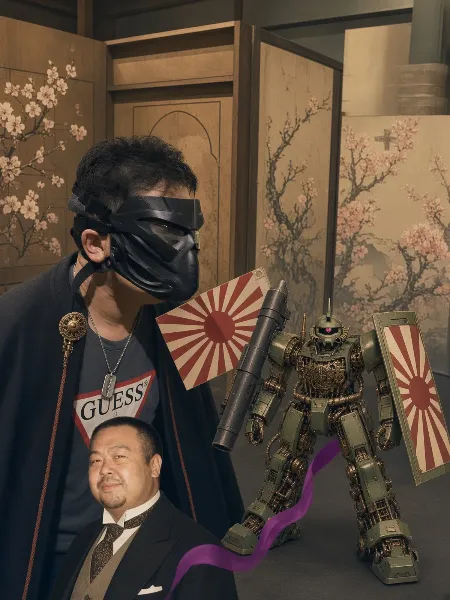 仮面の男とスチームパンクメカ