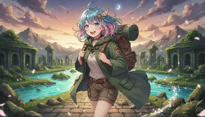 遺跡を駆ける冒険少女の夕暮れ
