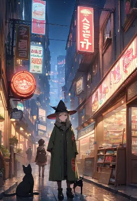 魔女と黒猫のネオン散歩