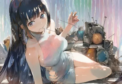 糸を紡ぐ黒髪の少女