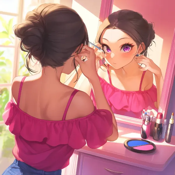 お出かけ前のメイク中