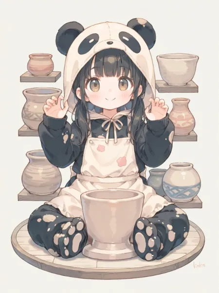 土にまみれる陶芸ぱんだ