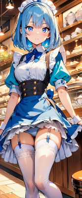 かわいい青髪ウエイトレスさん
