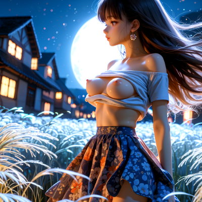 月夜に映える乳房