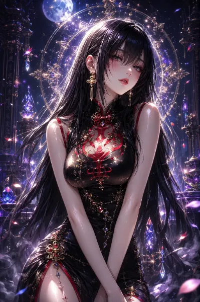 星降る夜の黒髪美少女