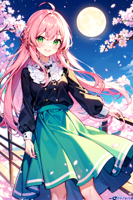 夜の桜、満月の下で