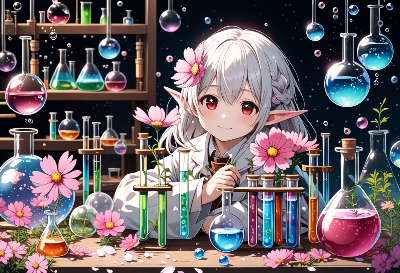 花と魔法の銀髪エルフ