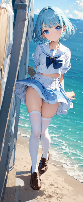 制服姿の青髪さん