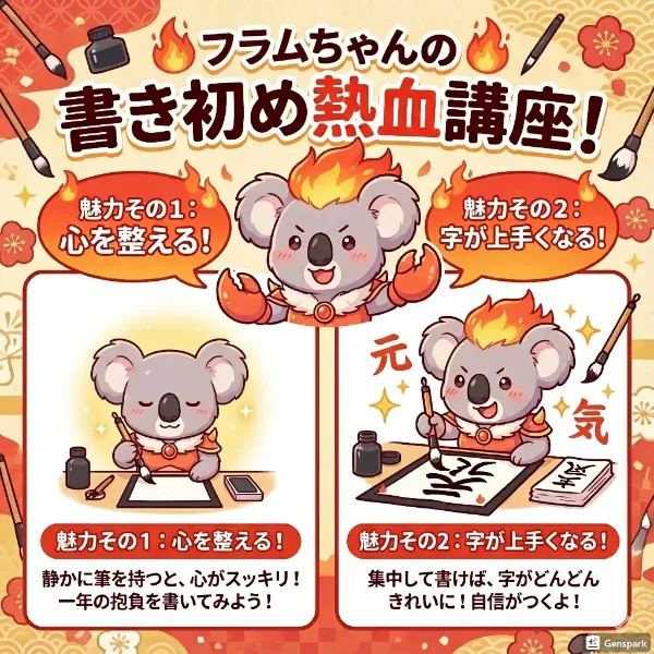 フラムちゃんが書き初めについての熱血講座！