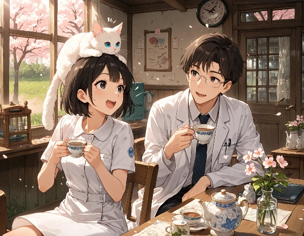 田中先生と桜子さん・猫のいたずらと桜のティータイム