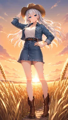 麦畑に立つ夕暮れ