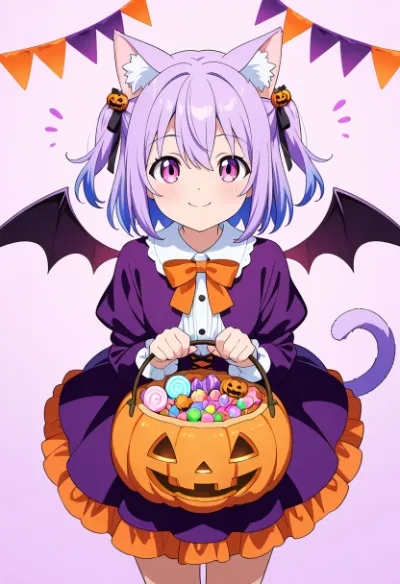 ハロウィンコスプレの猫耳少女