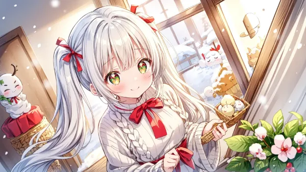 雪窓辺の少女と冬の贈り物