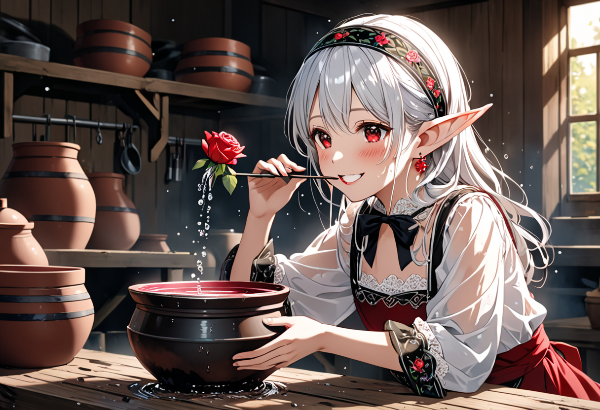 エルフの少女と魔法の薔薇の秘薬