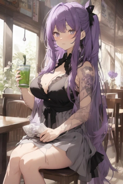 モアがレストラン🍴で抹茶🍵🌿‬飲んでいる