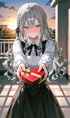 灰色髪ロング　バレンタイン