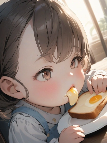 朝食を食べる女の子