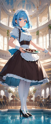 お昼の青髪ウエイトレスさん
