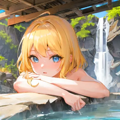温泉　金髪少女