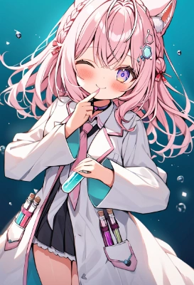 白衣、試験管、獣耳ピンク髪の子で試験投稿