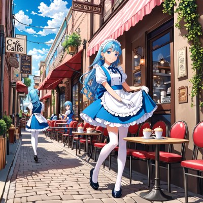 3時の青髪ウエイトレスさん