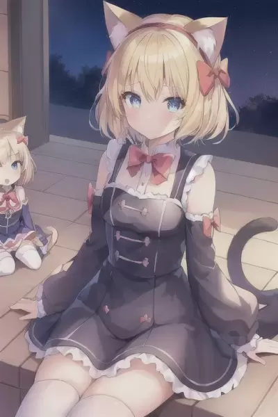 ねこみみ娘とちびねこ