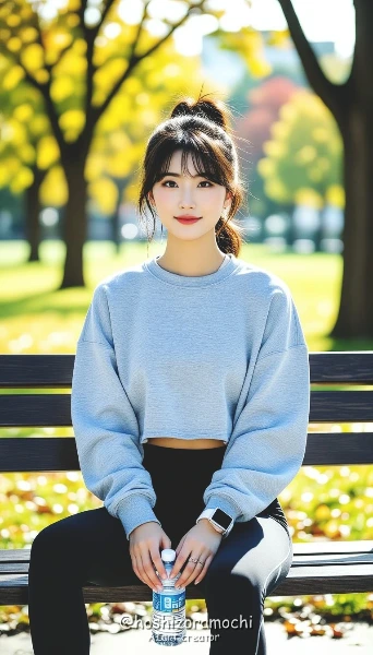 朝の公園ジョギング後のカジュアルスタイル - Casual style after a morning jog in the park