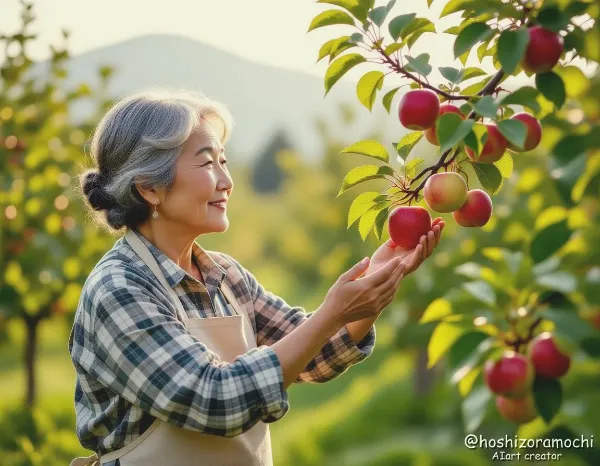 朝露の語らい【りんごの木に話しかける祖母】 / Conversation with Morning Dew [Grandmother talking to an apple tree]