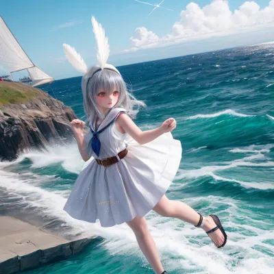 海風に舞う羽耳少女