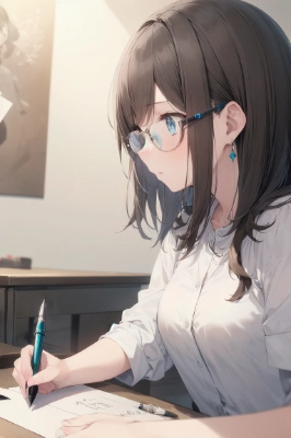 真剣な顔つきで手紙を宛てる少女