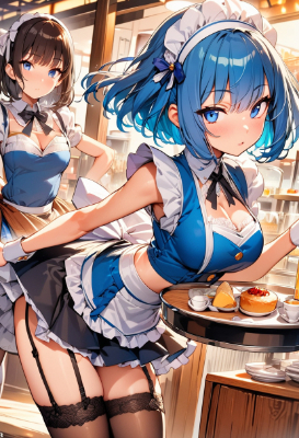 青髪のウエイトレスさん