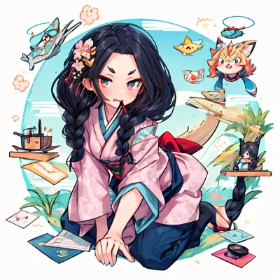 特徴の髪と変な生物