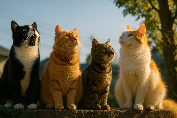 空を見上げる猫たちの秘密の冒険