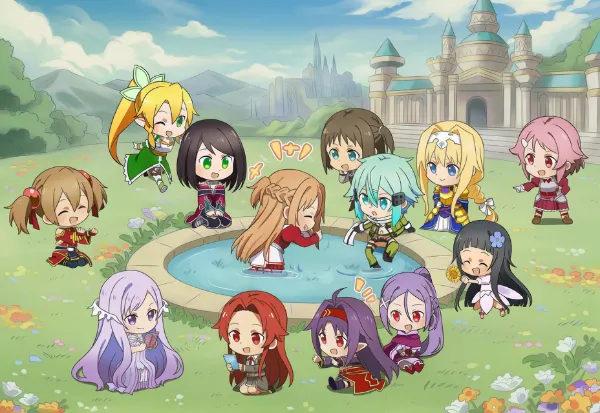 庭で楽しそうに遊んでいるSAOのちびキャラ達！