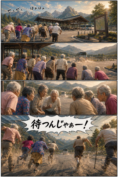 観光バス乗り遅れ集団３