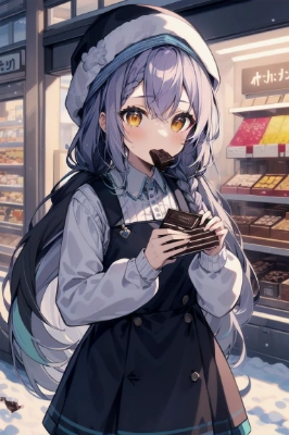 チョコレートとニット帽の少女