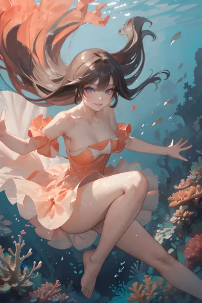 水中を舞うオレンジドレス