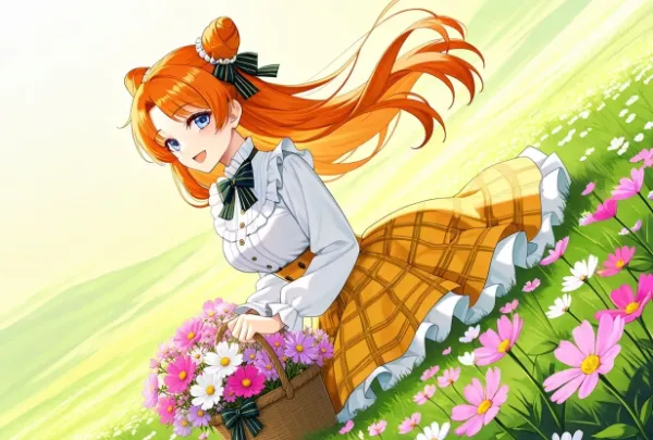 コスモスを摘む長女