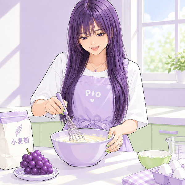 ケーキを作るピオちゃん🍇
