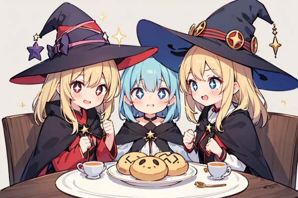 お菓子を前に目をキラキラ✨させる魔女