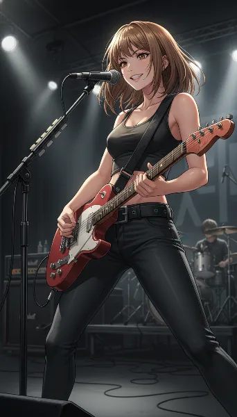 ロックステージの女性ギタリスト