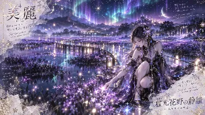 蒼光花野で光を集める紫の乙女