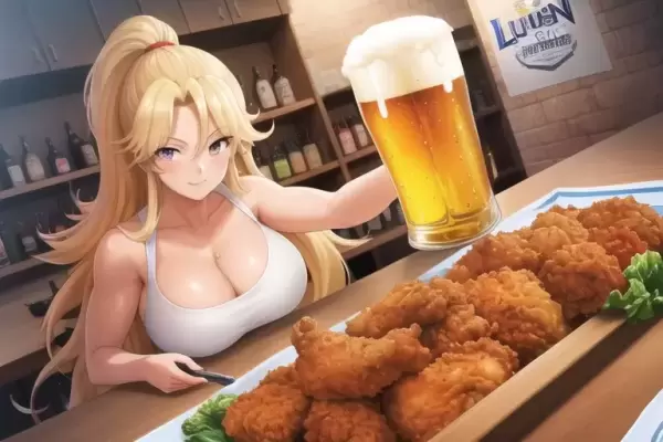 揚げた鶏の肉と醸造酒