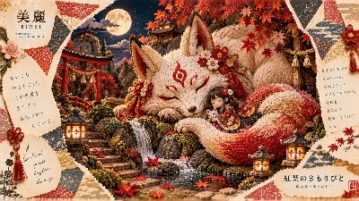 紅葉の白狐と少女の甘い眠り