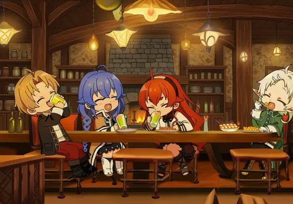 飲み食いをするちびキャラの無職転生4人を動画にしてみました