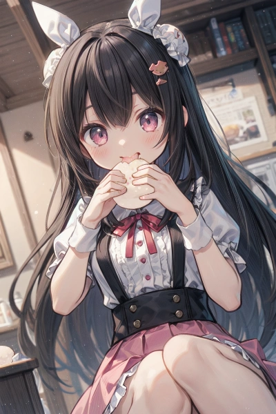 肉まんを食べる少女