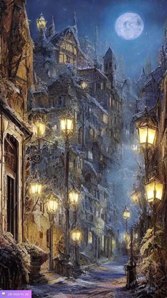 灯り灯る月の夜