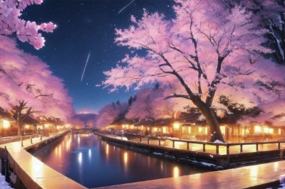 Cherry blossoms at night