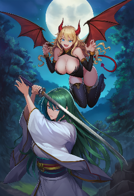 月下の悪魔娘と剣士